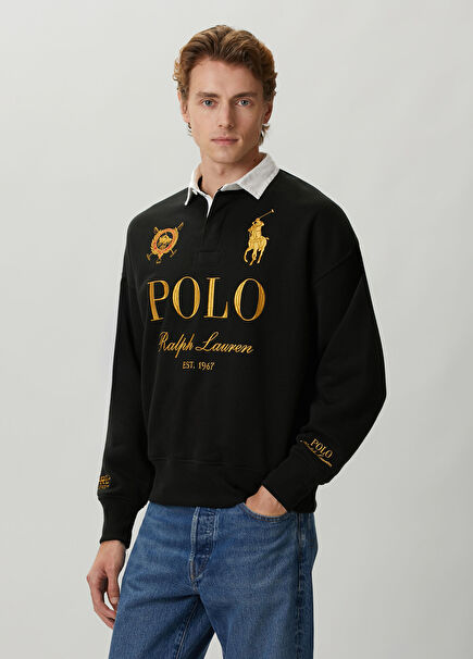 Siyah Polo Yaka Sweatshirt