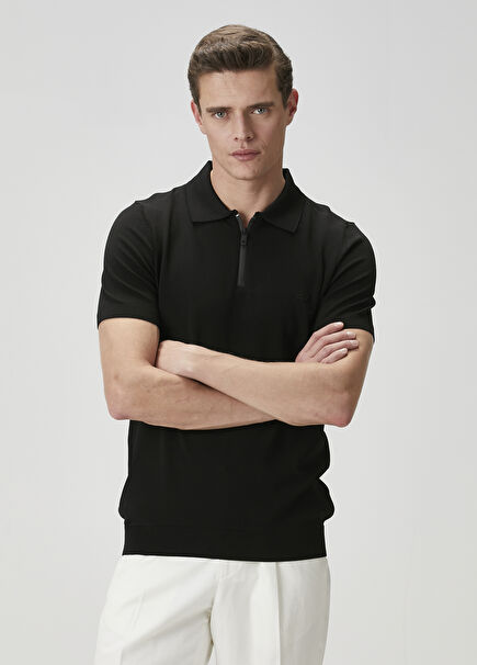 Black Short Sleeve Polo Sweater