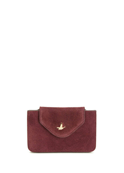 Burgundy Women's Suede Card Holder