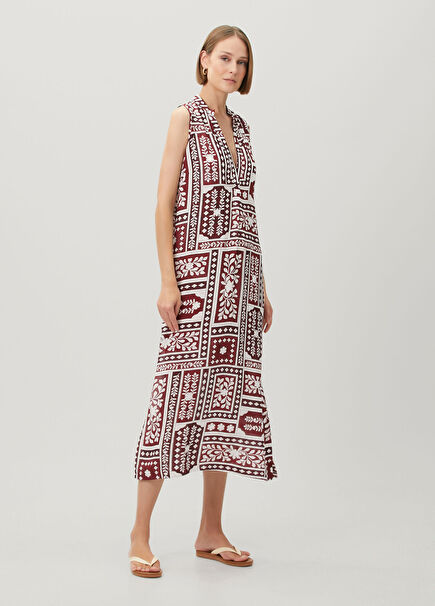 Jasmin Burgundy Print Midi Dress