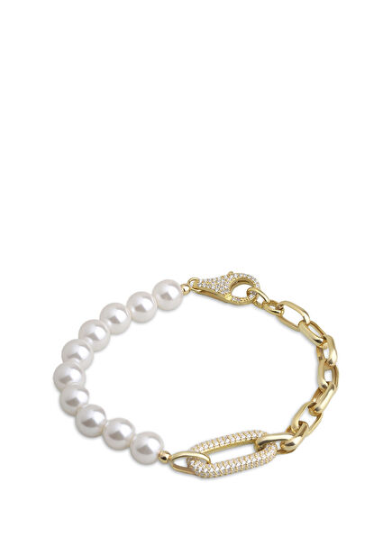 İnci Asaleti 18 Ayar Sarı Altın Kaplama Gümüş Kadın Bileklik