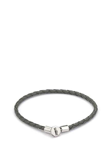 Grey Leather Chance Bracelet in Silver
