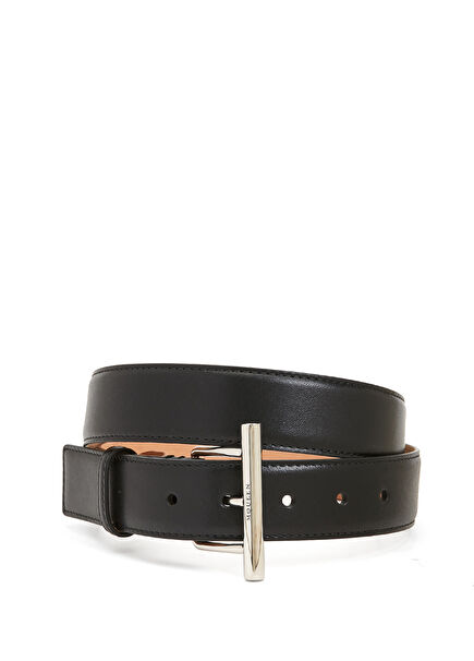 Black Silver Womens Leather Belt