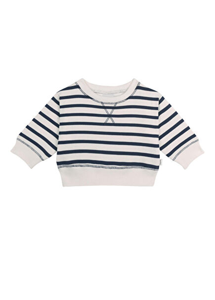 Lacivert Çizgili Erkek Bebek Sweatshirt