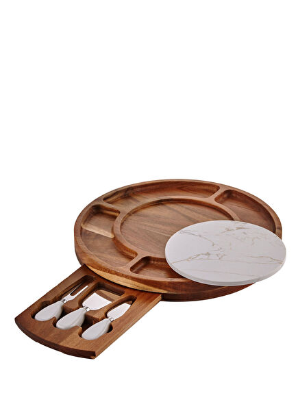 Acacia Elegance Kahverengi Ahşap Peynir Sunum Tabağı