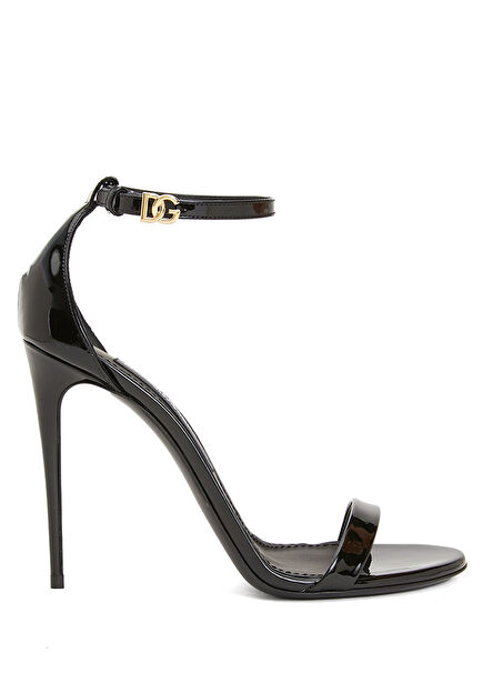 Black Gold Logo Leather Heeled Sandals