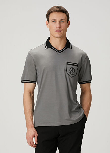 Grey Short Sleeve Silk Polo Sweater