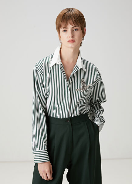 Green White Striped Shirt
