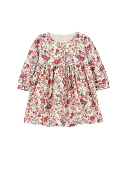 Çiçek Desenli Kız Bebek Uzun Kollu Elbise