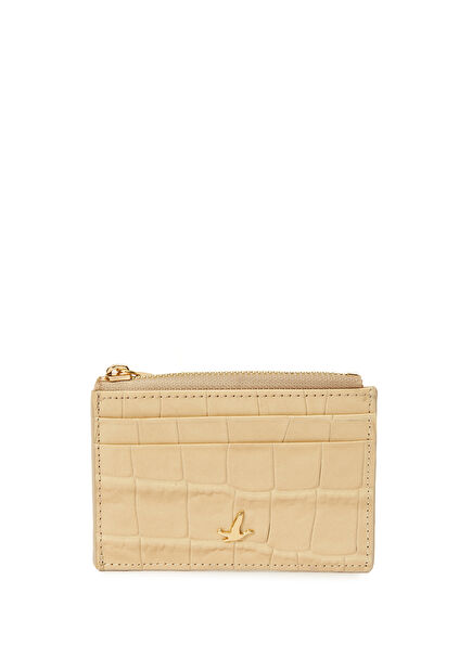 Bej Krokodilli Kadın Deri Kartlık
