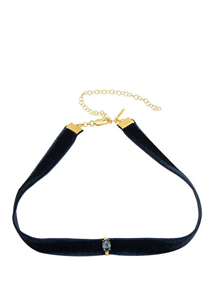 Diana Velvet Navy Blue Stone 24K Gold Plated Unisex Choker