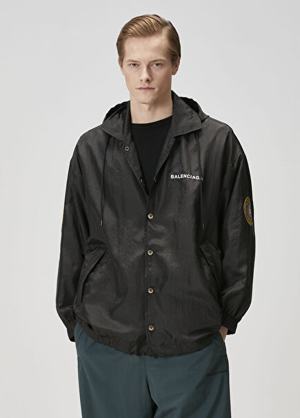 Black Hooded Raincoat