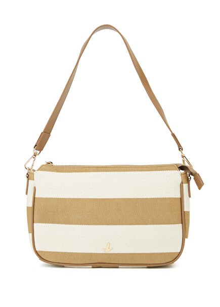 Tan White Striped Women's Linen Bag