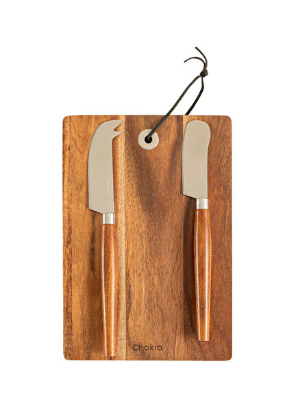 Lino Natural Akasya Ağacı Çelik Peynir ve Sunum Seti