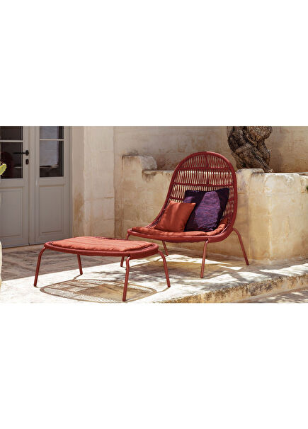 Panama Lounge Red Aluminum Garden Chair and Puff