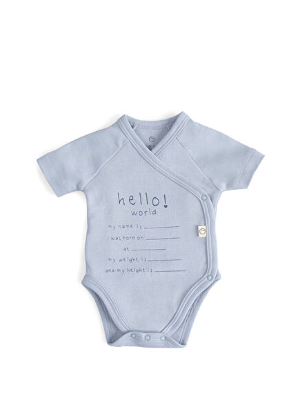 Mavi Organik Pamuk Kısa Kollu Erkek Bebek Kruvaze Zıbın