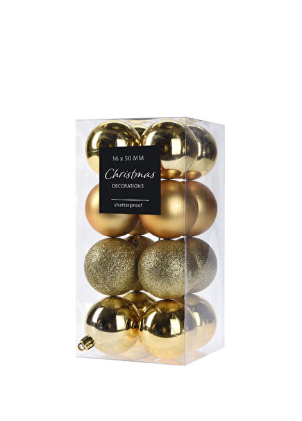 Altın Rengi Plastik 16'lı Yılbaşı Topu Seti