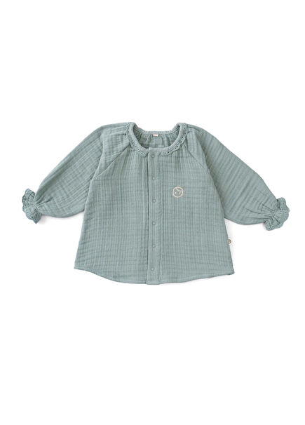 Green Organic Cotton Muslin Unisex Baby Shirt with Brodeli