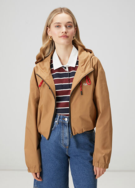 Camel Kontrast Bağcıklı Kısa Bomber Mont