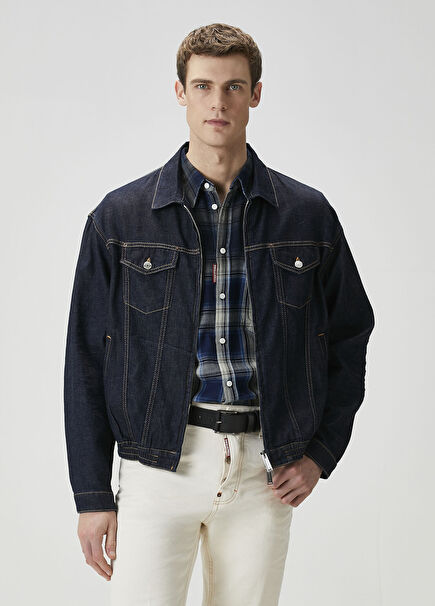Navy Blue Contrast Stitched Denim Jacket