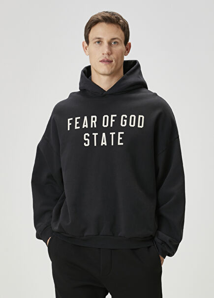 Black Hooded Logo Printed Sweatshirt