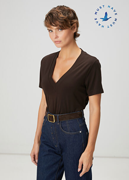 Koyu Kahverengi Basic T-shirt