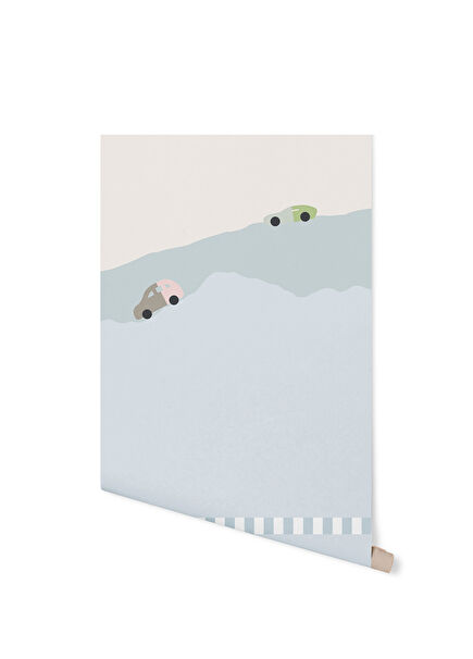 Blue Cars Unisex Çocuk Odası Duvar Kağıdı 100 x 100 cm