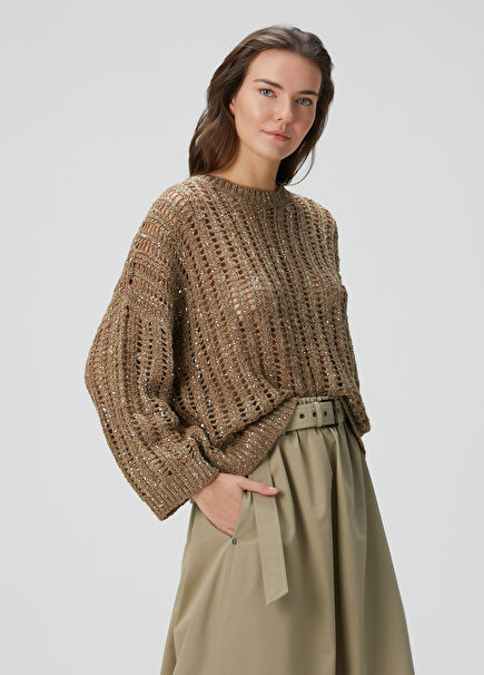 Camel Sequined Sweater