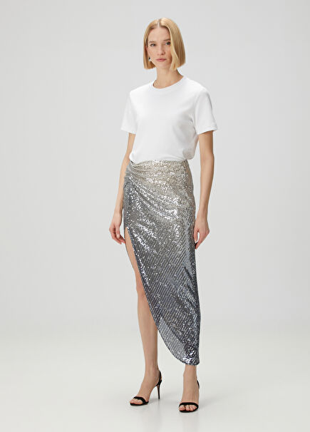 Janet Silver Beige Sequined Evening Skirt