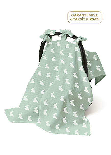 %100 Pamuk Mono Lapin Matcha Green Pamuklu Müslin Puset Örtüsü