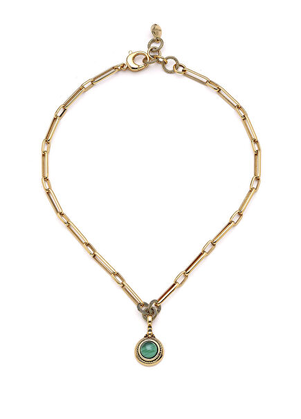 Malachite Doğaltaş Charm Altın Kaplama Zincir Kadın Kolye