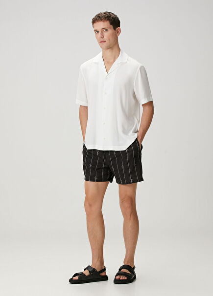 Siyah Beli Kordonlu İmza Logo Baskılı Mayo