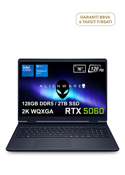 Alienware 16 Aurora Intel Core 7-240H 128GB DDR5 2TB SSD RTX5060 8GB 16" 2K WQXGA 120Hz WVA Windows 11 Home Gaming Laptop AC16250-C716156Wv5