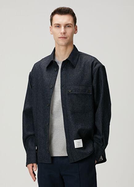Navy Blue Wool Outer Shirt