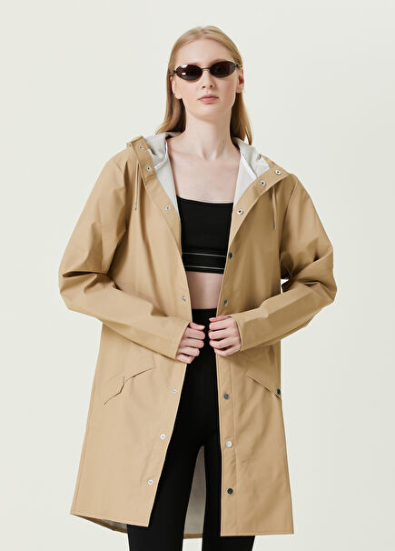 Sand Hooded Long Raincoat