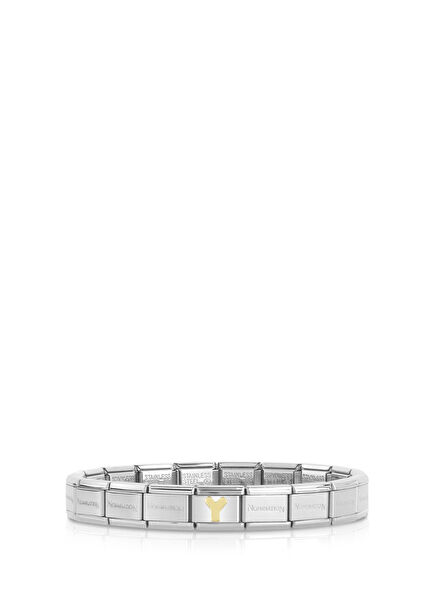 İtalyan Charm Gümüş 18 Ayar Altın Y Harfi Çelik Unisex Bileklik 