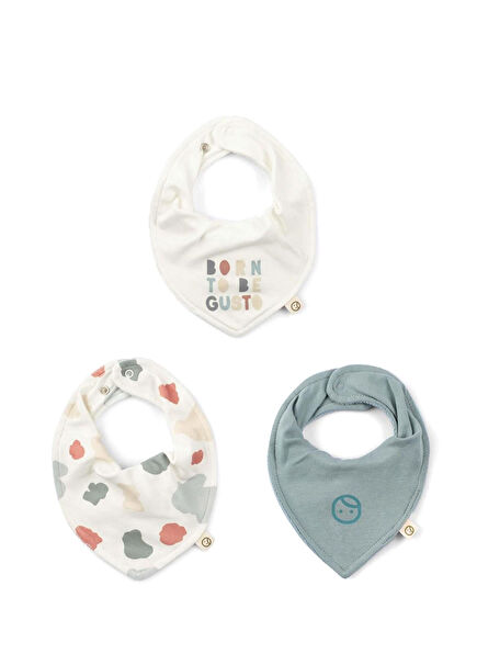 Born to be Gusto Organik Pamuk Sıvı Geçirmez Unisex Bebek 3'lü Bandana Önlük Seti