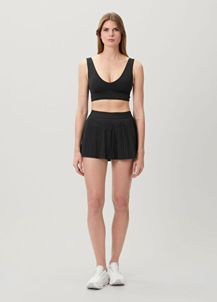 Varsity Black Pleated Mini Tennis Skirt