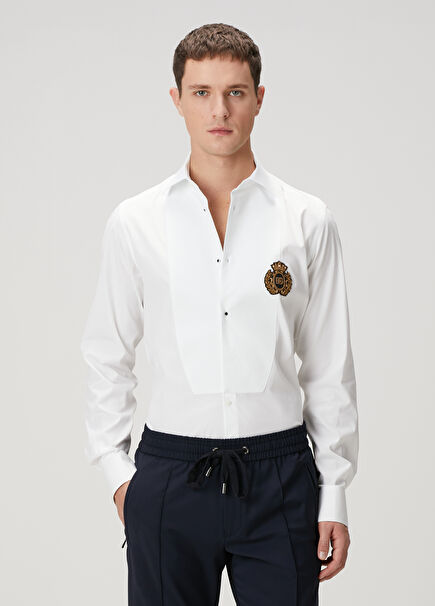 White Logo Patch Tuxedo Shirt