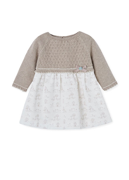 Brown Cotton Garni Long Sleeve Baby Girl Dress
