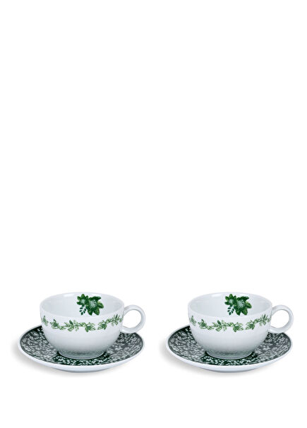 Victorian Garden Collection Yeşil Porselen Çay Fincanı ve Tabağı