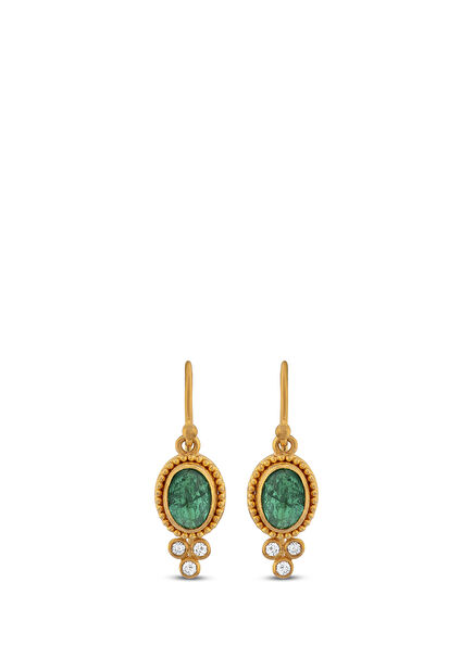 24K Pure Gold Emerald and Diamond Earrings