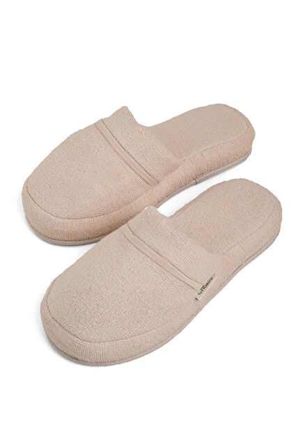 Solid Beige Cotton Unisex House Slippers