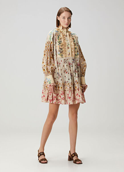 Powder Floral Embellished Mini Dress