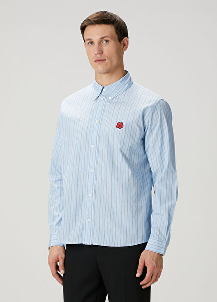 Açık Mavi Çizgi Desenli Gömlek