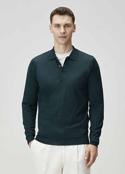 Belpe Dark Green Polo Wool Sweater