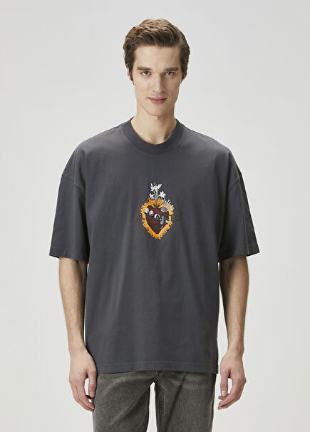 Heartfelt Antrasit Logo Baskılı Oversized T-shirt