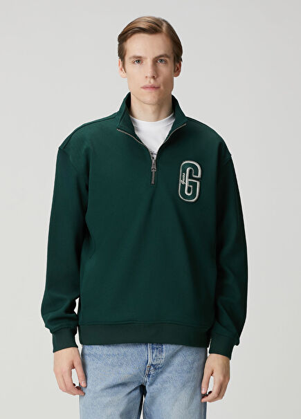 Harris Yeşil Yakası Fermuarlı Sweatshirt