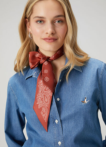 Cream Double-Sided Women's Silk Stripe Scarf