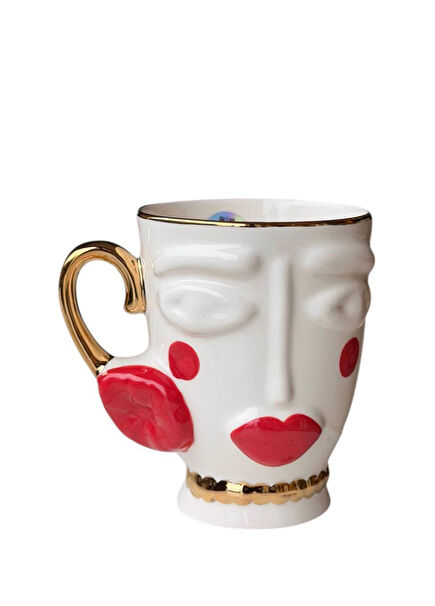 Rukiye Daisy Mug Kırmızı Makyaj Seramik Bardak